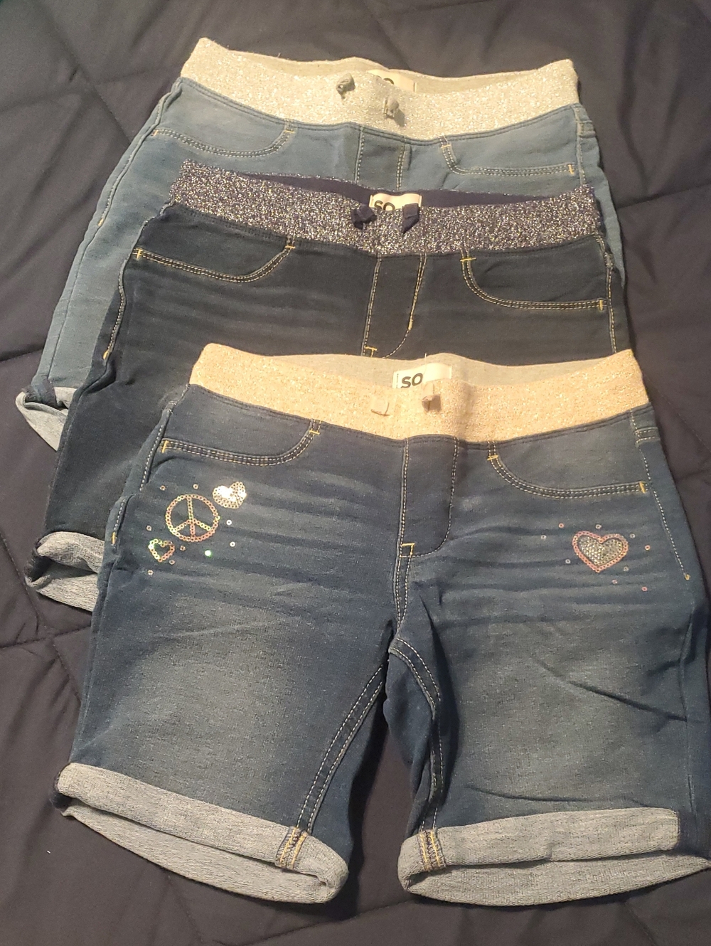 SO Girls' Blue Denim Shorts with Sparkle Waistbands